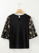 Load image into Gallery viewer, Star above Sequin Round Neck Half Sleeve Blouse