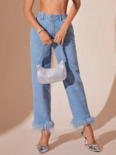 Load image into Gallery viewer, Plush Hem High Rise Straight Jeans