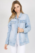 Load image into Gallery viewer, Letter Patched Distressed Denim Jacket