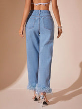 Load image into Gallery viewer, Plush Hem High Rise Straight Jeans