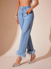 Load image into Gallery viewer, Plush Hem High Rise Straight Jeans