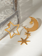 Load image into Gallery viewer, 18K Gold-Plated Moon & Star Dangle Earrings