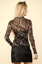 Load image into Gallery viewer, Zebra Print Mock Neck Sheer Mesh Blouse