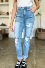 Load image into Gallery viewer, Distressed Straight Jeans with Patch Pockets