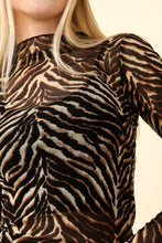 Load image into Gallery viewer, Zebra Print Mock Neck Sheer Mesh Blouse
