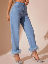 Load image into Gallery viewer, Plush Hem High Rise Straight Jeans