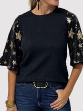 Load image into Gallery viewer, Star above Sequin Round Neck Half Sleeve Blouse