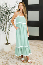 Load image into Gallery viewer, Ripple Effect Spaghetti Strap Dress in Sage