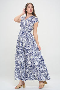 Printed Smocked Waist Maxi Dress