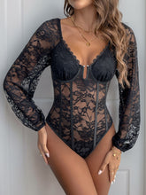 Load image into Gallery viewer, Perfect Lace V-Neck Long Sleeve Bodysuit