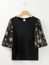Load image into Gallery viewer, Star above Sequin Round Neck Half Sleeve Blouse