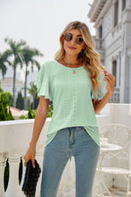 Load image into Gallery viewer, Eyelet Flutter Sleeve Round Neck Top