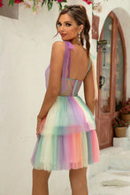 Load image into Gallery viewer, Over the Rainbow Gradient Tie-Shoulder Layered Dress