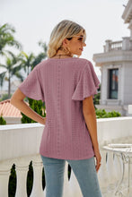 Load image into Gallery viewer, Eyelet Flutter Sleeve Round Neck Top