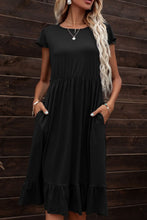 Load image into Gallery viewer, Round Neck Ruffle Hem Pocket Dress