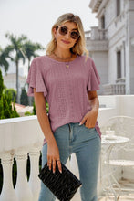 Load image into Gallery viewer, Eyelet Flutter Sleeve Round Neck Top