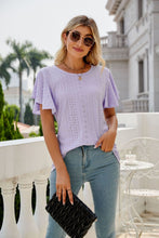 Load image into Gallery viewer, Eyelet Flutter Sleeve Round Neck Top