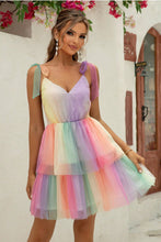 Load image into Gallery viewer, Over the Rainbow Gradient Tie-Shoulder Layered Dress