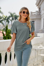 Load image into Gallery viewer, Eyelet Flutter Sleeve Round Neck Top
