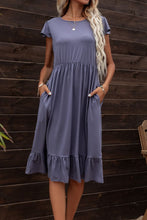Load image into Gallery viewer, Round Neck Ruffle Hem Pocket Dress