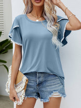 Load image into Gallery viewer, Pom-Pom Trim Flutter Sleeve Round Neck Tee