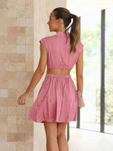 Load image into Gallery viewer, Julianna Cutout Ruched Mock Neck Mini Dress