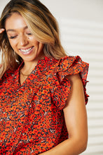 Load image into Gallery viewer, Floral Flutter Sleeve Notched Neck Blouse