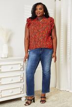 Load image into Gallery viewer, Floral Flutter Sleeve Notched Neck Blouse