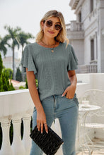 Load image into Gallery viewer, Eyelet Flutter Sleeve Round Neck Top
