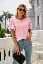 Load image into Gallery viewer, Eyelet Flutter Sleeve Round Neck Top