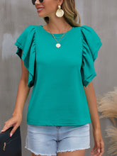 Load image into Gallery viewer, Round Neck Flounce Sleeve Blouse