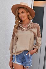 Load image into Gallery viewer, Embroidered Tie-Neck Puff Sleeve Blouse