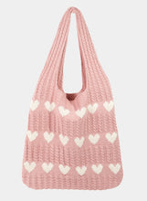 Load image into Gallery viewer, Contrast Heart Crochet Tote Bag