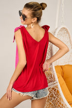 Load image into Gallery viewer, Shoulder Ribbon Tied Contrast Tank