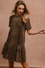 Load image into Gallery viewer, Tie Back Leopard Round Neck Short Sleeve Dress