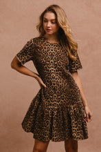 Load image into Gallery viewer, Tie Back Leopard Round Neck Short Sleeve Dress