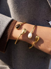 Load image into Gallery viewer, Harbor 18K Gold Non-Tarnish Open Cuff Stone Bracelet