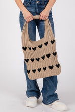 Load image into Gallery viewer, Contrast Heart Crochet Tote Bag