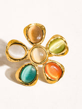 Load image into Gallery viewer, Stephane 18K Non-Tarnish Vintage Stone Floral Ring