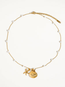 Capella 18K Gold Seashell & Sea Star Pearl Necklace