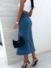 Load image into Gallery viewer, Olivia Slit Button Up Midi Denim Skirt