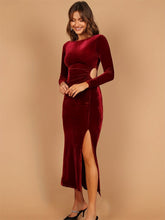 Load image into Gallery viewer, Cutout Side Slit Boat Neck Long Sleeve Dress