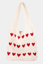 Load image into Gallery viewer, Contrast Heart Crochet Tote Bag