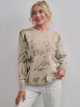 Load image into Gallery viewer, Drawstring Hem Letter Pattern Round Neck Dropped Shoulder Sweater