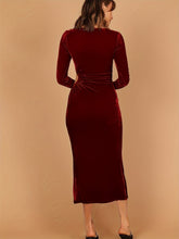 Load image into Gallery viewer, Cutout Side Slit Boat Neck Long Sleeve Dress