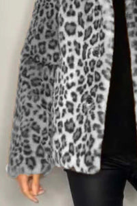 Leopard Furry Collared Neck Long Sleeve Coat