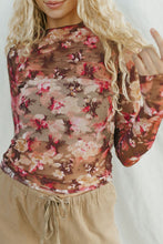 Load image into Gallery viewer, Floral Mock Neck Long Sleeve Sheer Top