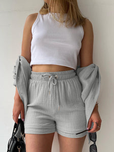 Marbella Texture Button Up Shirt and Drawstring Shorts Set