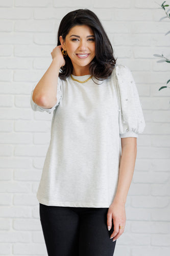 Diamonds and Pearls Puff Sleeve Top in Light Grey