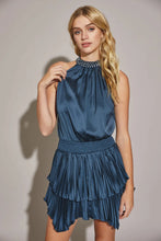 Load image into Gallery viewer, Satin Jeweled Halter Neckline Tiered Mini Romper Dress
